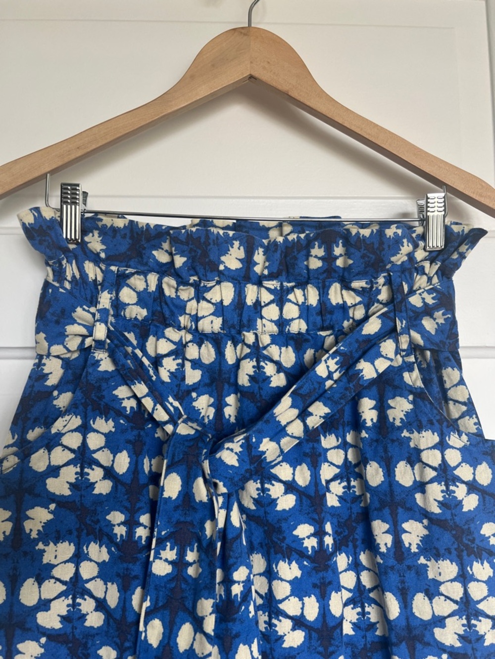 Anthropologie Blue Floral Paperbag Waist Skirt with Tie - Picture 2 of 10